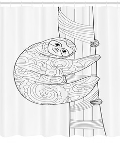 Festive Sloth Outline Ornaments Shower Curtain, Perfect for Christmas