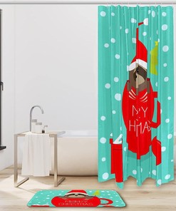 Festive Sloth with Christmas Hat Shower Curtain, Fun and Charming Bathroom Decor