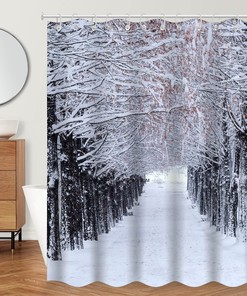 Festive Snow Scene Shower Curtain Waterproof Fabric for Christmas Gifts