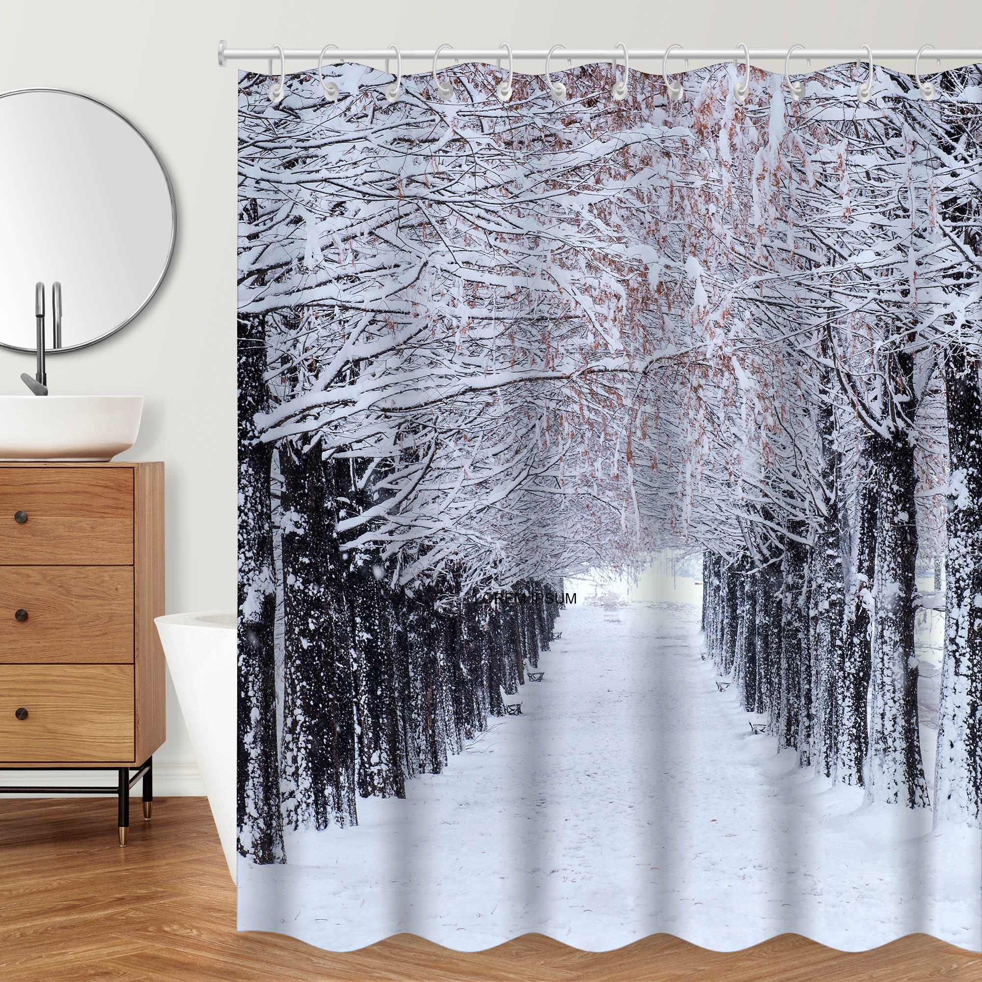 Festive Snow Scene Shower Curtain Waterproof Fabric for Christmas Gifts