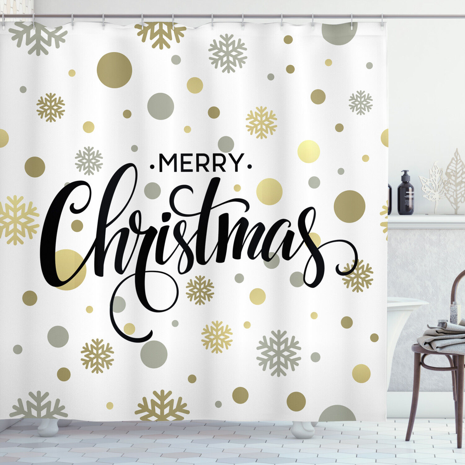 Festive Snowflake Print Shower Curtain for Bathroom Decor