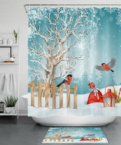 Festive Tree and Cardinal Print Christmas Gifts Shower Curtain for Bathroom Decor