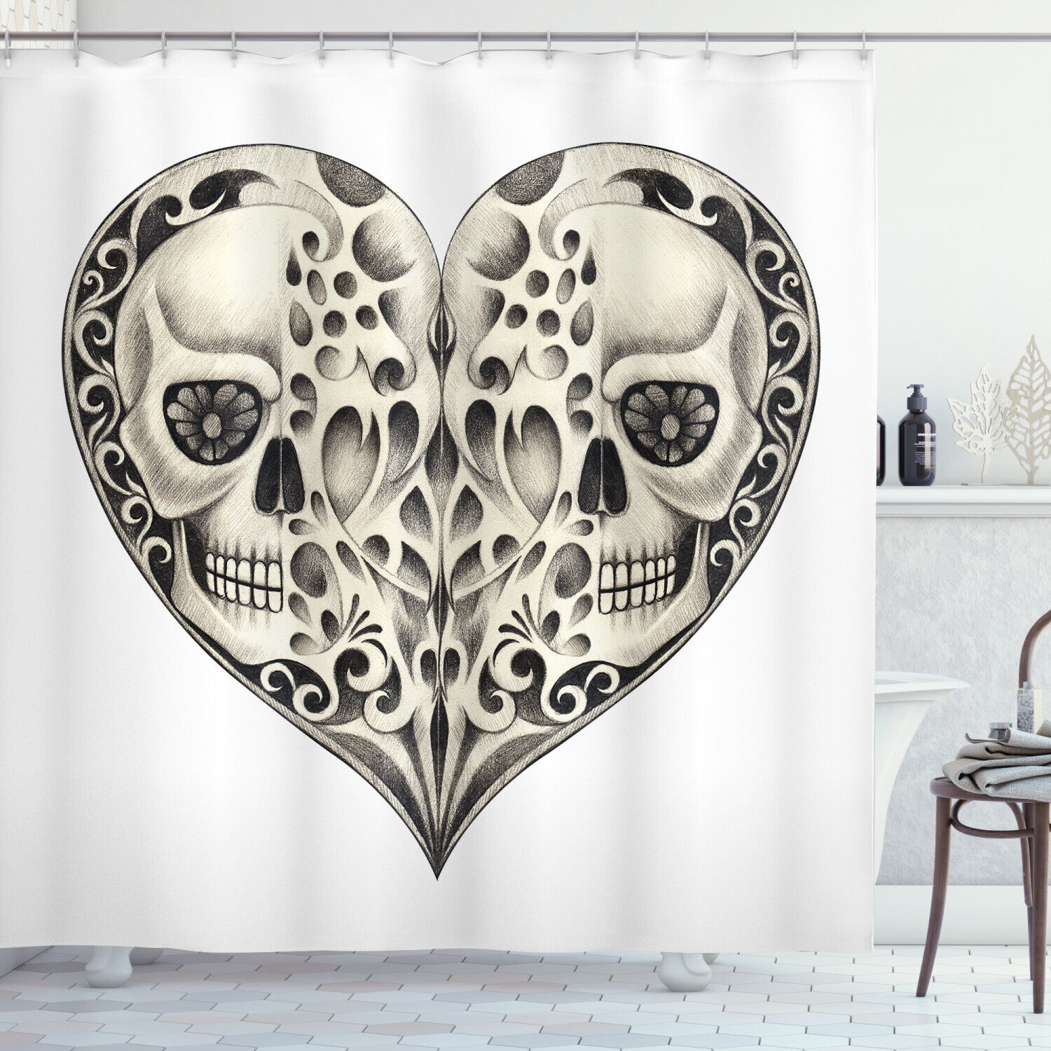 Festive Twin Heart Shower Curtain Design Print For Bathroom Decoration