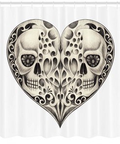 Festive Twin Heart Shower Curtain Design Print For Bathroom Decoration
