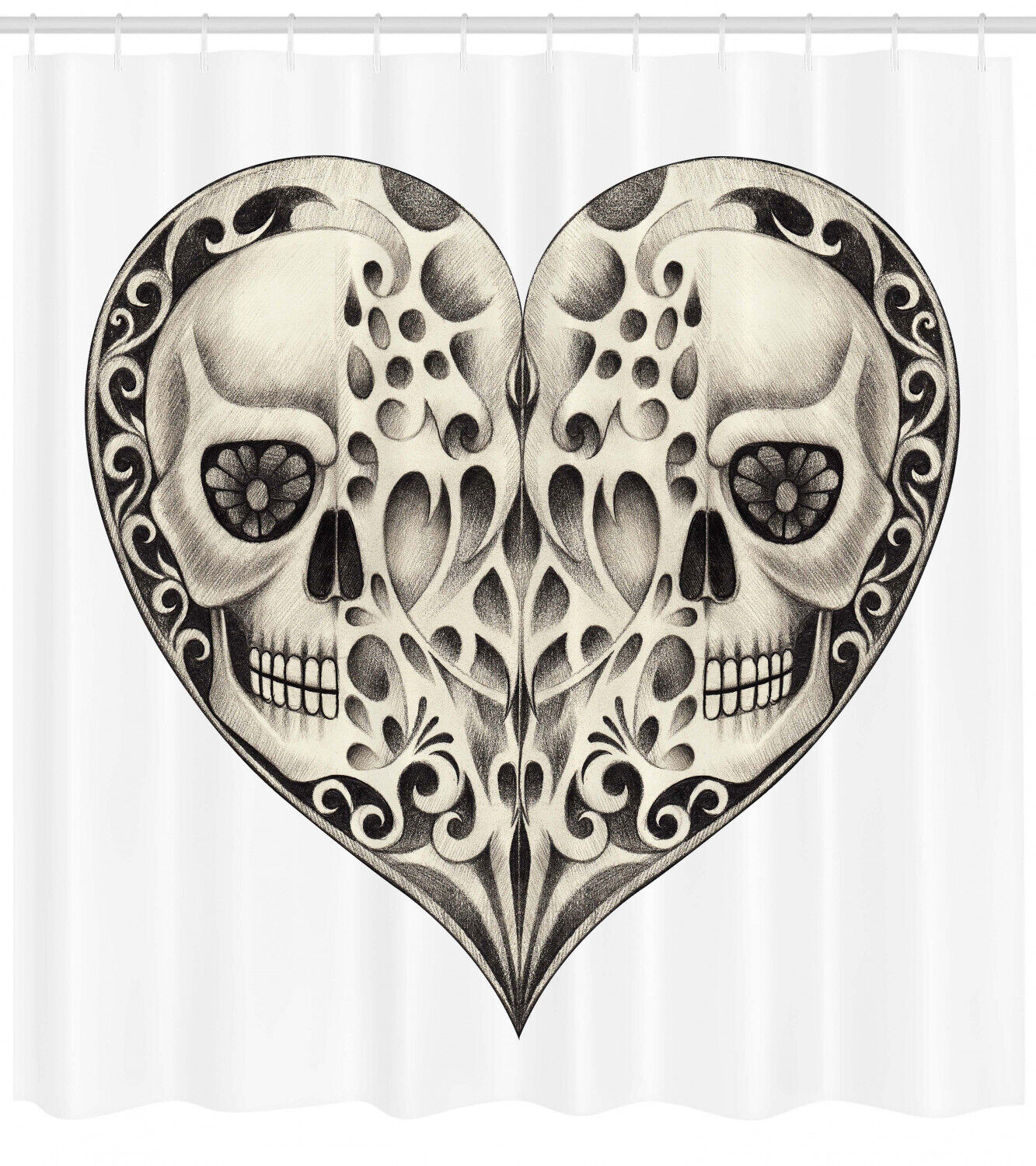 Festive Twin Heart Shower Curtain Design Print For Bathroom Decoration