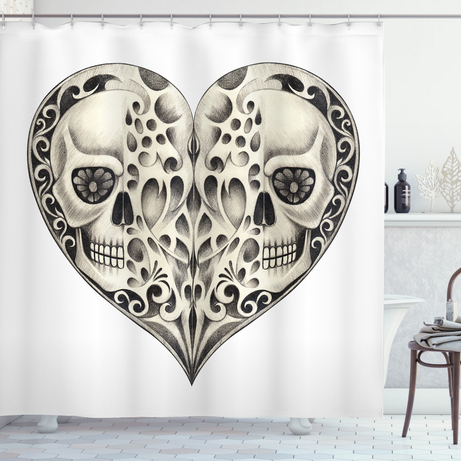 Festive Twin Heart Shower Curtain Design Print For Bathroom Decoration