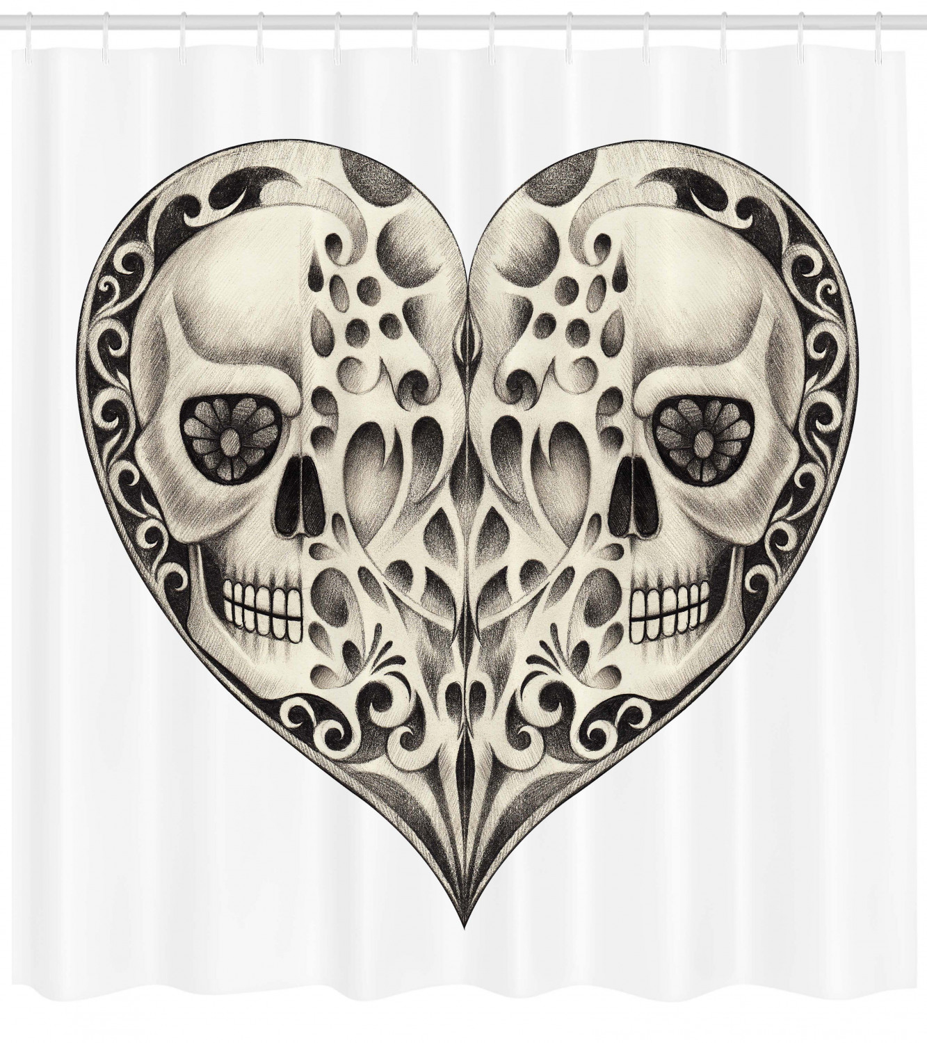 Festive Twin Heart Shower Curtain Design Print For Bathroom Decoration