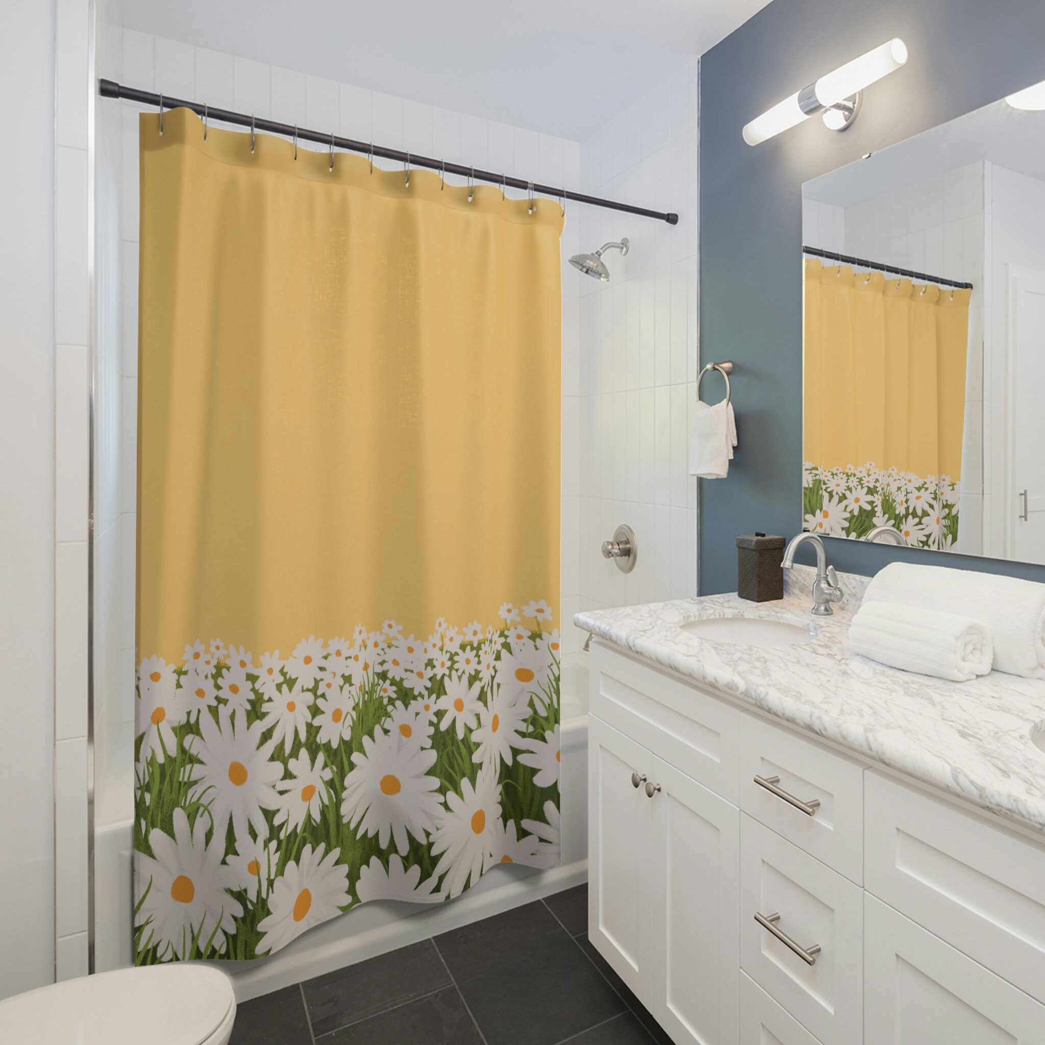 Field Of Daisies Shower Curtain For Nature Lovers And Home Bath Decor Gift