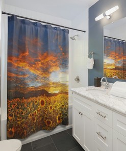 Field Of Sunflowers Shower Curtain For Nature Lovers And Farmhouse Bathroom Decoration