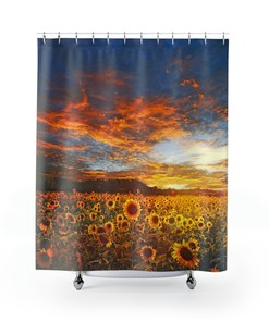Field Of Sunflowers Shower Curtain For Nature Lovers And Farmhouse Bathroom Decoration