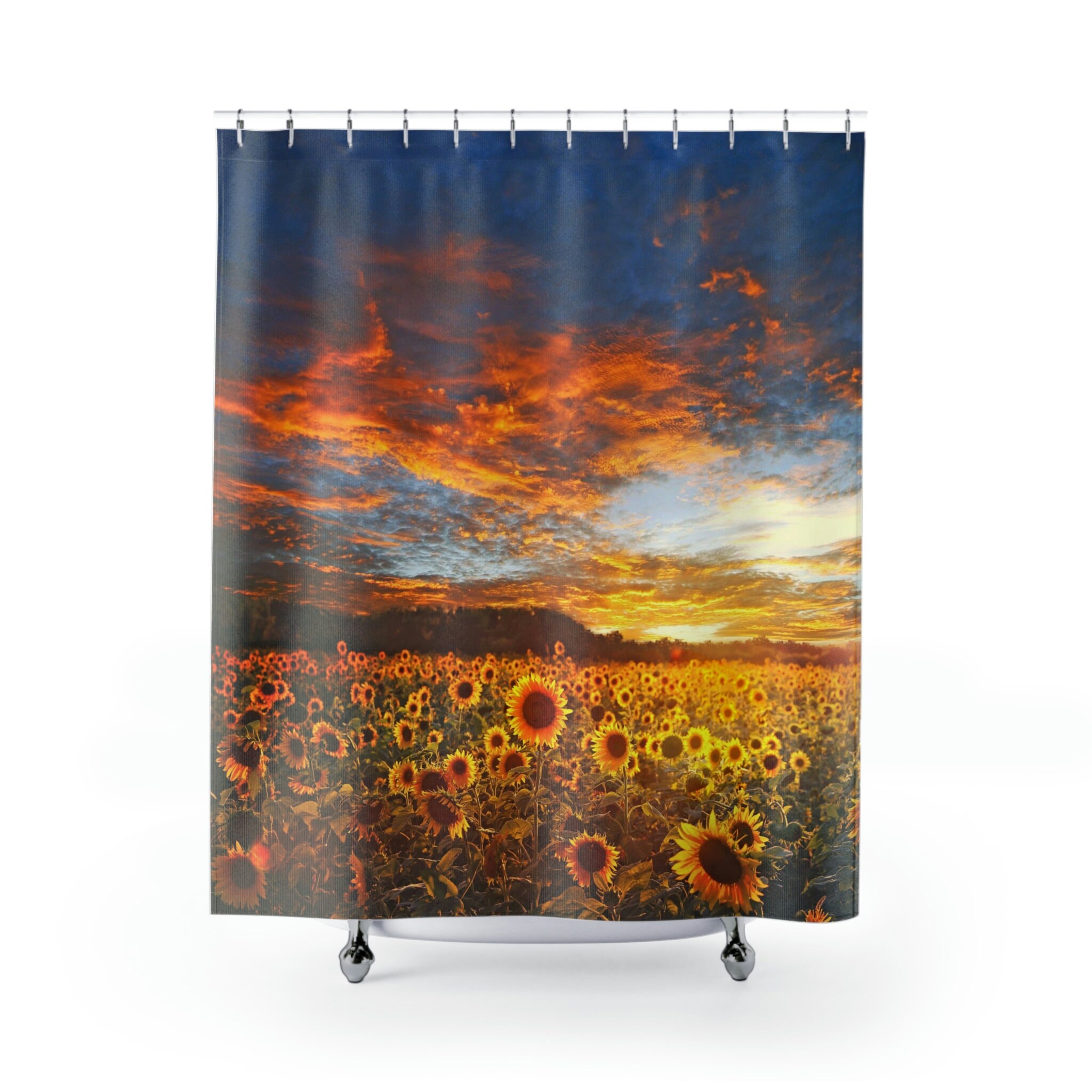 Field Of Sunflowers Shower Curtain For Nature Lovers And Farmhouse Bathroom Decoration
