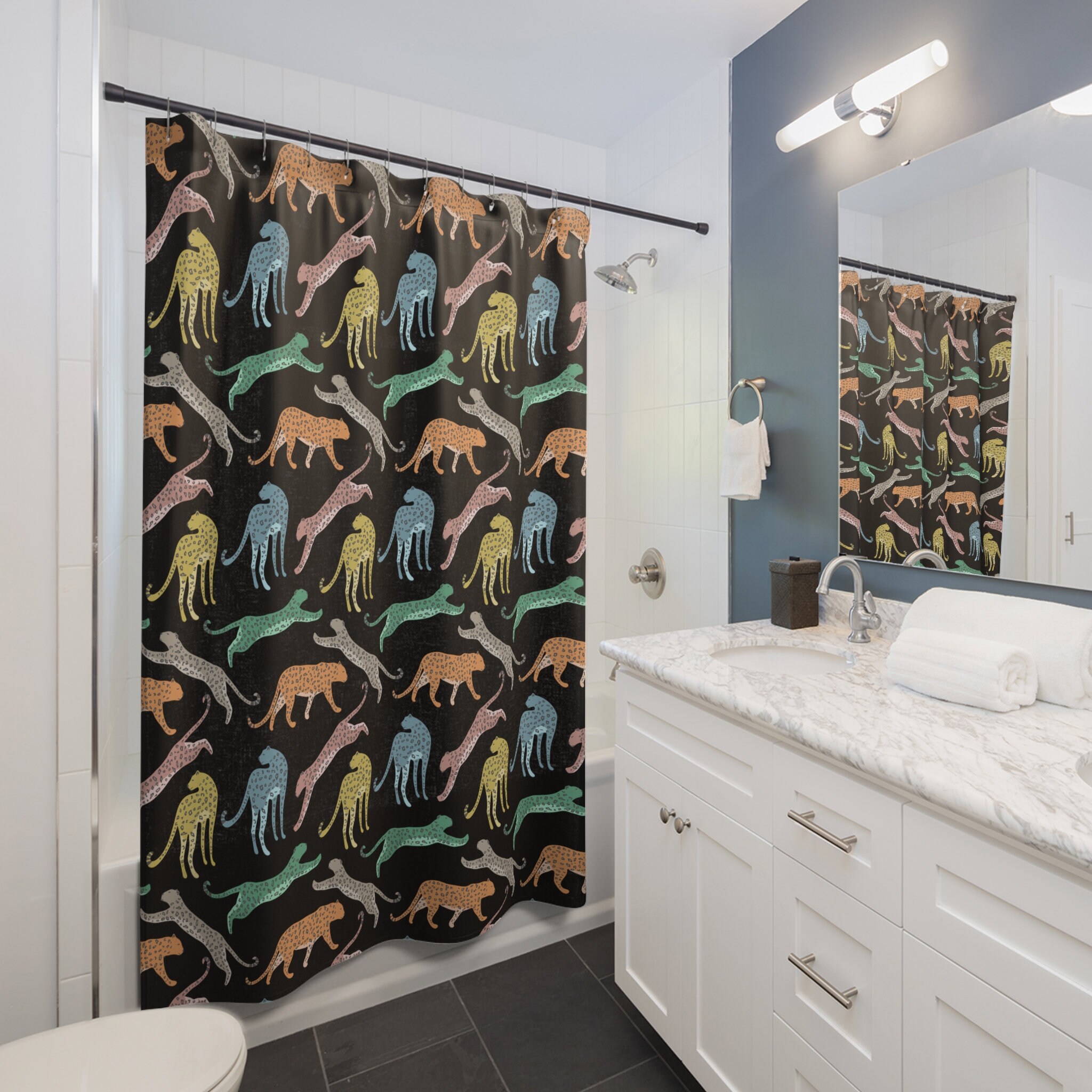 Fierce and Bold Rainbow Leopard Shower Curtain for a Sassier Approach to Your Bathroom Decor
