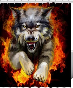 Fiery Wolf Shower Curtain with Animal Print for Cabin Bathroom Decor