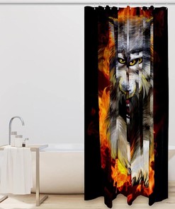 Fiery Wolf Shower Curtain with Animal Print for Cabin Bathroom Decor