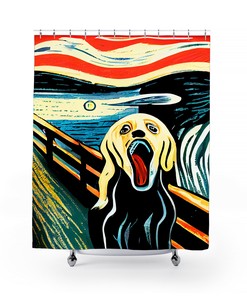 Fine Art Bathroom Decor With The Scream By Edvard Munch, Featuring Funny Dog Shower Curtain, A Great Bathroom Gift Idea