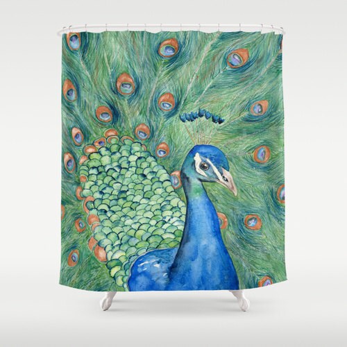 Fine Art Peacock Painting Shower Curtain - Modern Vibrant Bathroom Decor