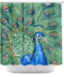 Fine Art Peacock Painting Shower Curtain - Modern Vibrant Bathroom Decor