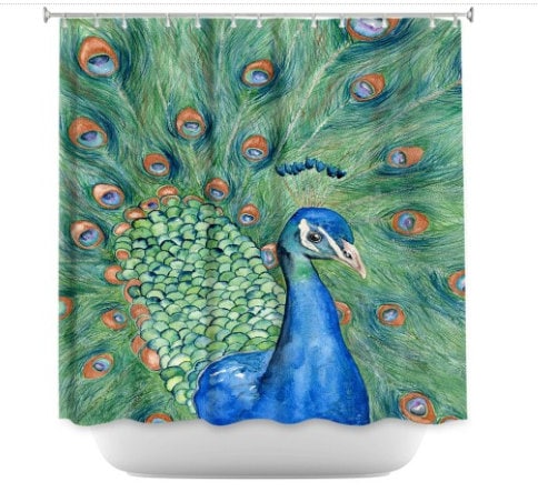 Fine Art Peacock Painting Shower Curtain - Modern Vibrant Bathroom Decor