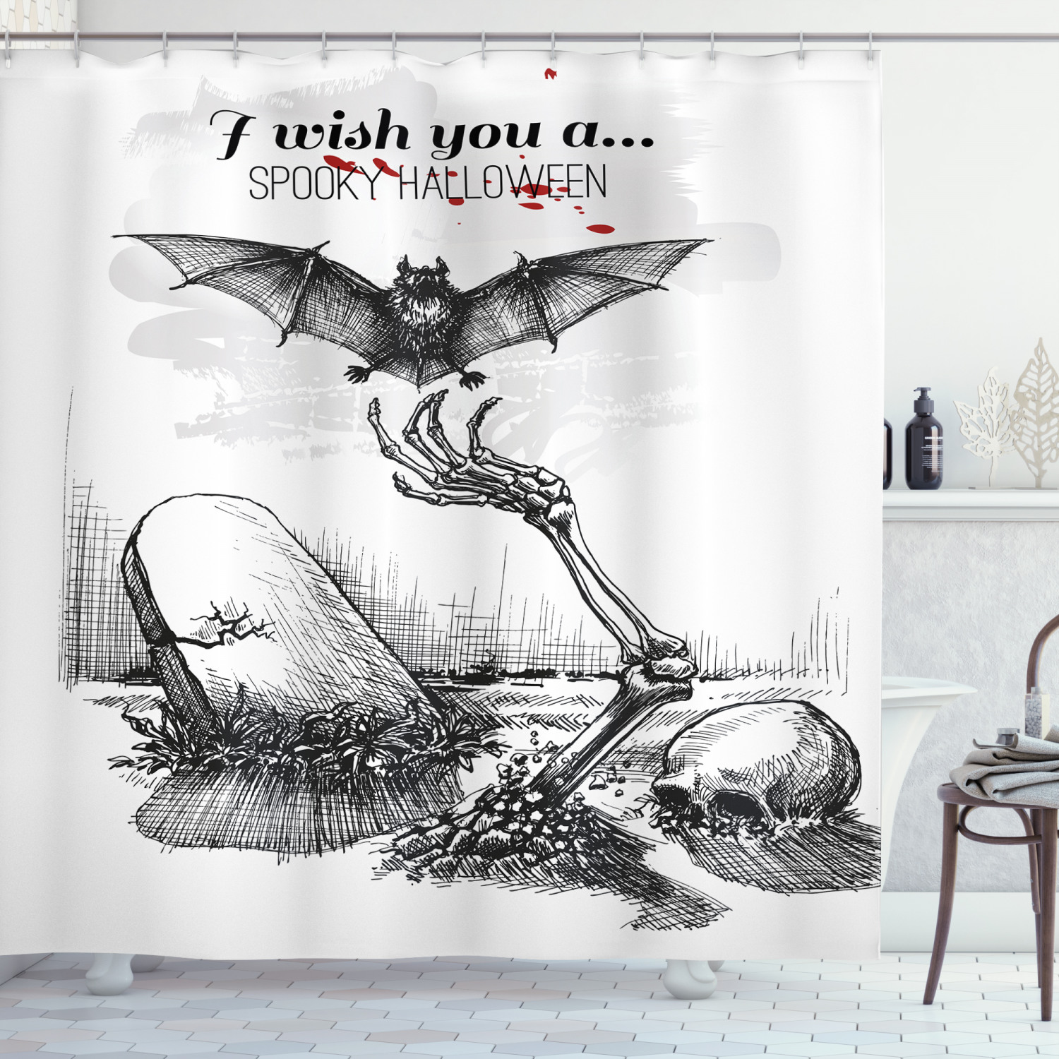 Fine Art Skull Fabric Shower Curtain - Unique Skull Bathroom Decor