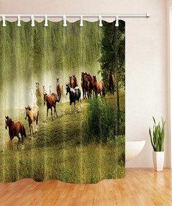 Fine Horse Forest Grassland Waterproof Fabric Shower Curtain For Bath Decor