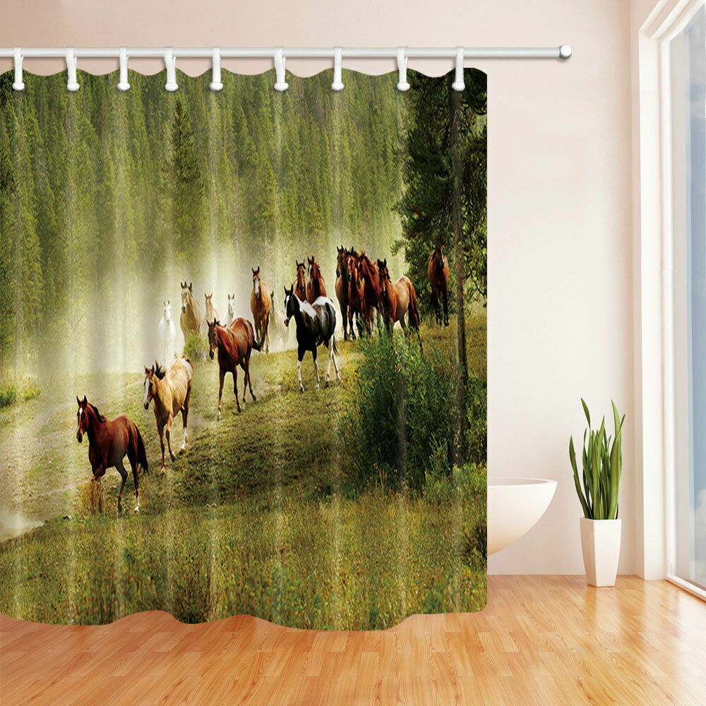 Fine Horse Forest Grassland Waterproof Fabric Shower Curtain For Bath Decor
