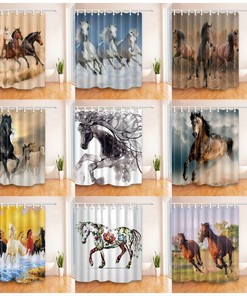 Fine Horse Waterproof Fabric Shower Curtain For King Queen Bathroom Decor