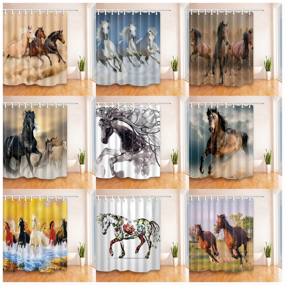Fine Horse Waterproof Fabric Shower Curtain For King Queen Bathroom Decor