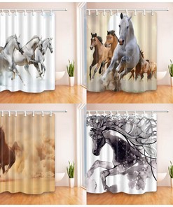 Fine Horse Waterproof Fabric Shower Curtain For King Queen Bathroom Decor