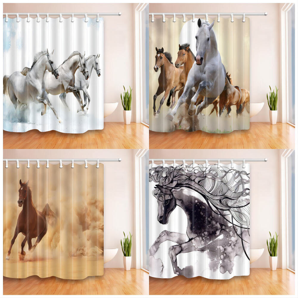 Fine Horse Waterproof Fabric Shower Curtain For King Queen Bathroom Decor