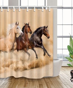 Fine Horses Gallop Waterproof Fabric Shower Curtain For Bathroom Decor