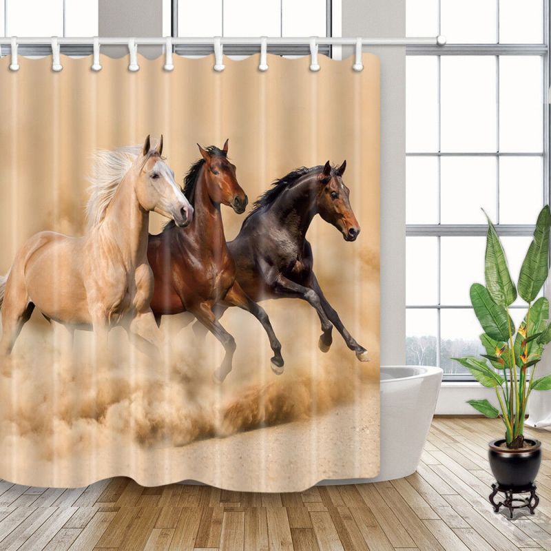 Fine Horses Gallop Waterproof Fabric Shower Curtain For Bathroom Decor