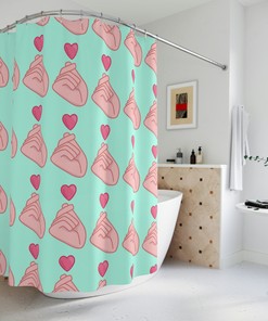 Finger Heart Korean Pop Music Shower Curtain For Children'S Bathroom Refresh