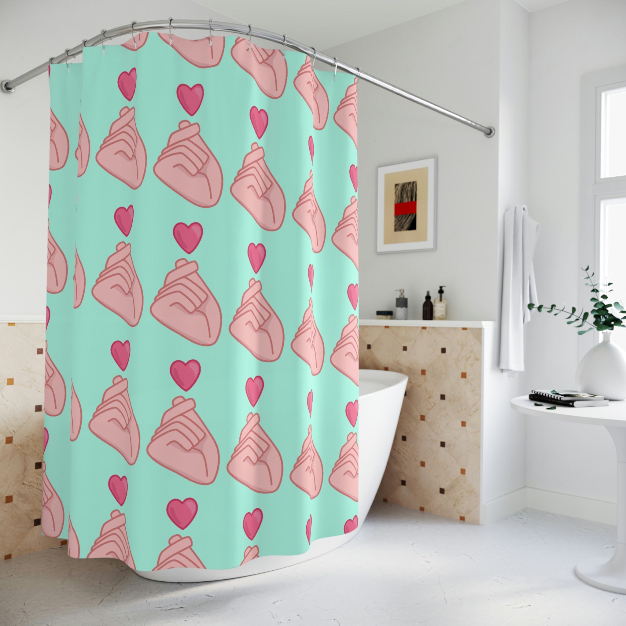 Finger Heart Korean Pop Music Shower Curtain For Children'S Bathroom Refresh