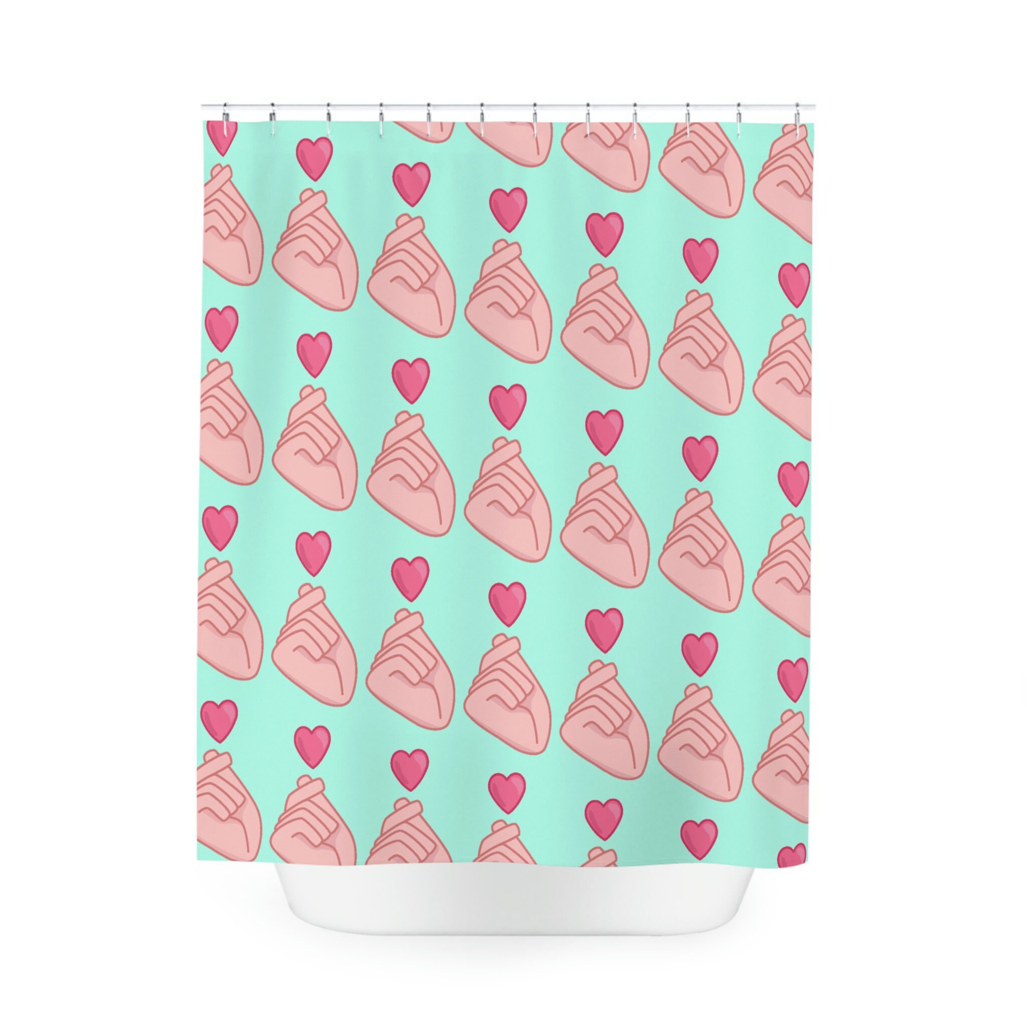 Finger Heart Korean Pop Music Shower Curtain For Children'S Bathroom Refresh