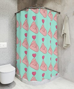 Finger Heart Korean Pop Music Shower Curtain For Children'S Bathroom Refresh