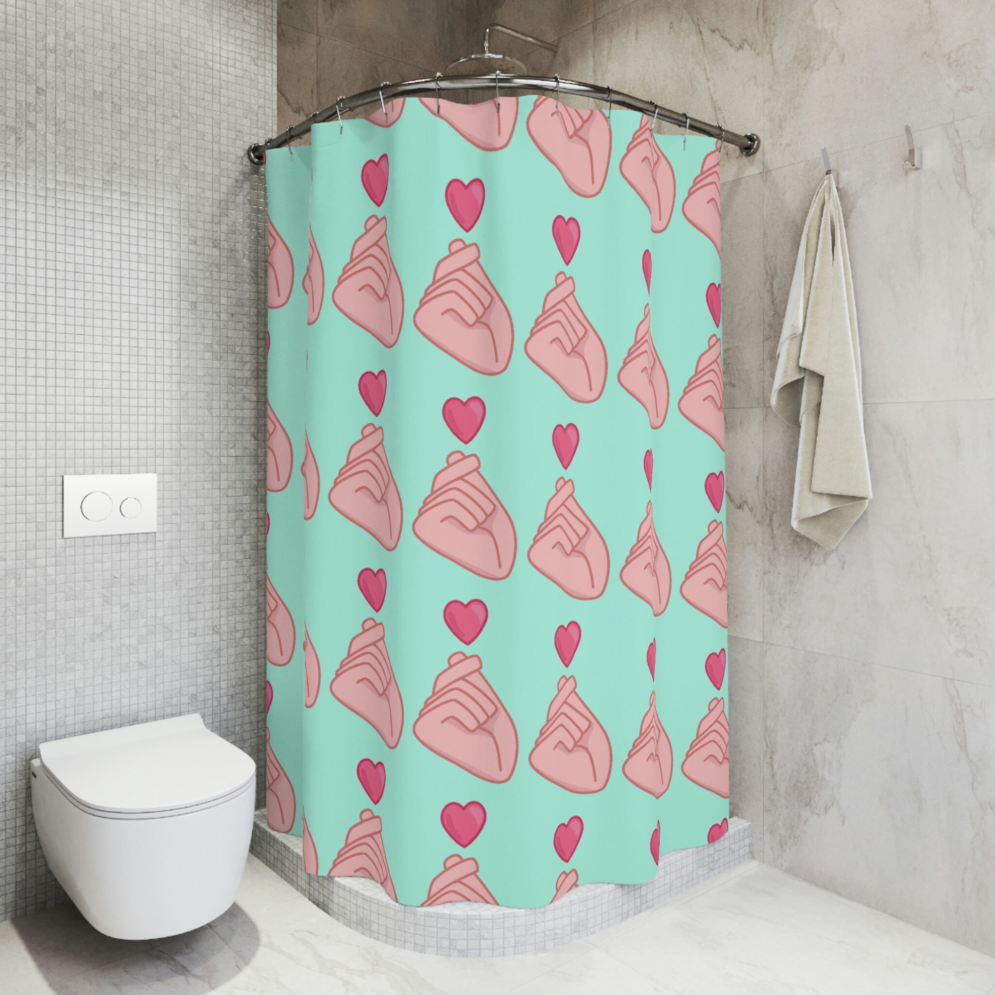 Finger Heart Korean Pop Music Shower Curtain For Children'S Bathroom Refresh