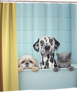Fiokroo Funny Bathing Cat And Dogs Home Bathroom Decor Shower Curtain