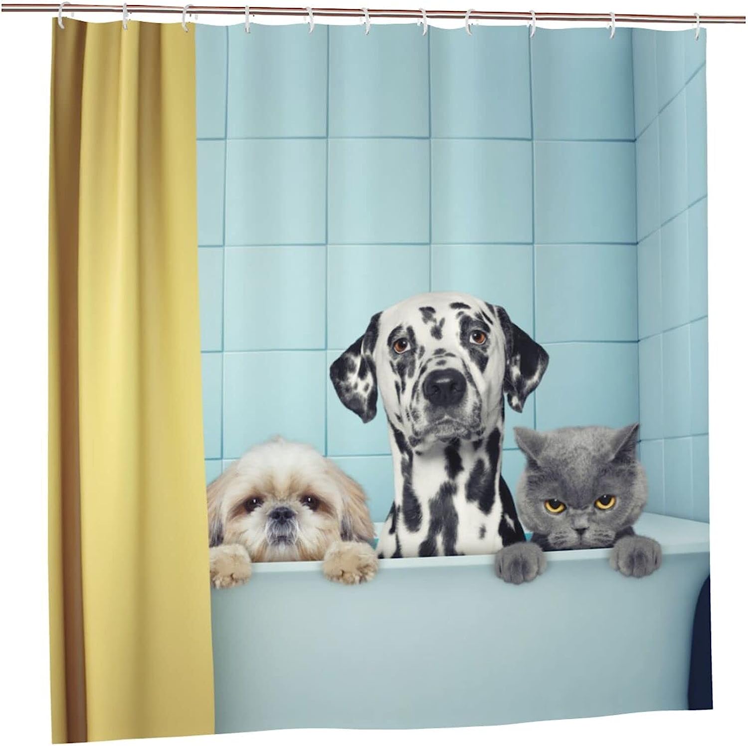 Fiokroo Funny Bathing Cat And Dogs Home Bathroom Decor Shower Curtain