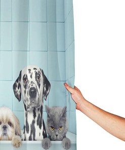 Fiokroo Funny Bathing Cat And Dogs Home Bathroom Decor Shower Curtain