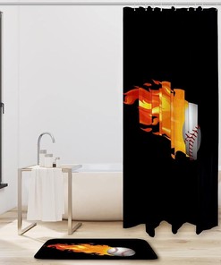 Fire Baseball Print Waterproof Shower Curtain For Sports Fans Bathroom