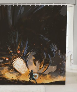 Fire Dragon Fantasy Wizard Magic Black Print Fabric Shower Curtain