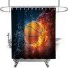 Fire Flame Splashing Basketball Print Shower Curtain- Kids Bathroom Sports Decor Collections Waterproof Washable