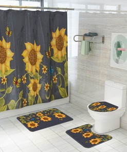 Fire Sunflowers Waterproof Shower Curtain Set For A Bright And Colorful Bathroom