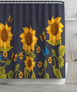 Fire Sunflowers Waterproof Shower Curtain Set For A Bright And Colorful Bathroom