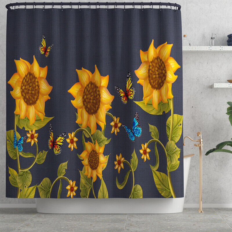 Fire Sunflowers Waterproof Shower Curtain Set For A Bright And Colorful Bathroom