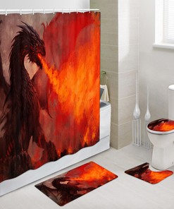 Fire-Breathing Red Dragon Waterproof Fabric Shower Curtain For A Fantasy-Inspired Bathroom