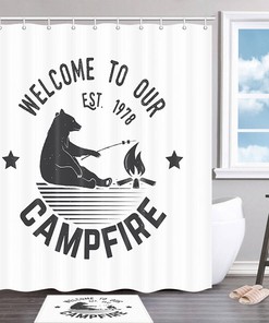 Firewood, Barbecue and Meat Shower Curtain | Bathroom Decoration Fabric with 12 Hooks