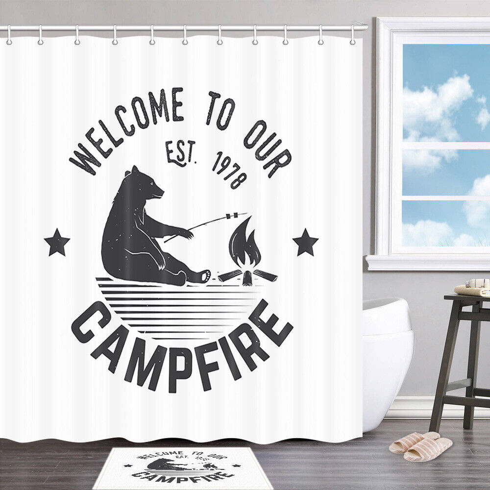 Firewood, Barbecue and Meat Shower Curtain | Bathroom Decoration Fabric with 12 Hooks