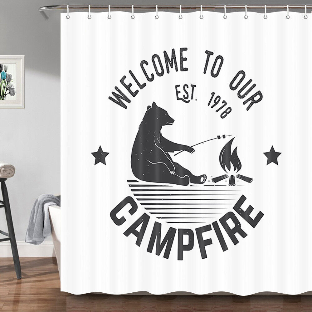 Firewood, Barbecue and Meat Shower Curtain | Bathroom Decoration Fabric with 12 Hooks
