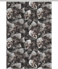 Fish Bone and Skull Print Shower Curtain for a Nautical and Spooky Bathroom